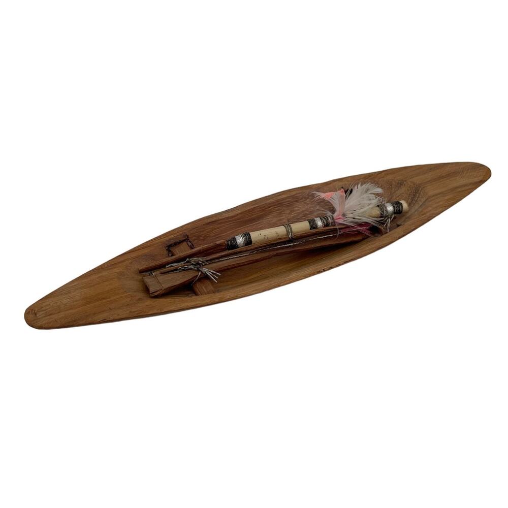 Amazon River Jungle Tribe Hand Carved Dugout Canoe polished wood 10" decor